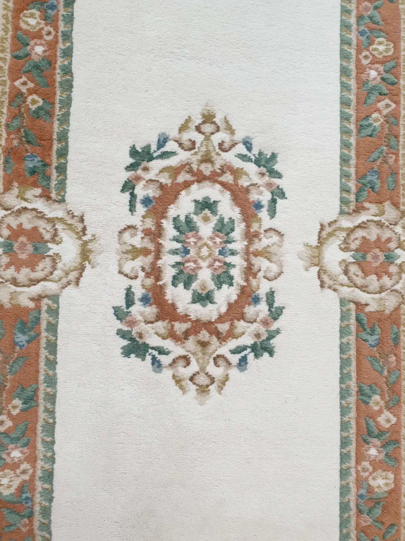 Aubusson rug 180 x 92 cm central panel detail decorative design