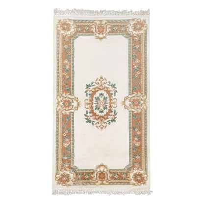 Aubusson hand-knotted wool rug 180 x 92 cm full view floral medallion design