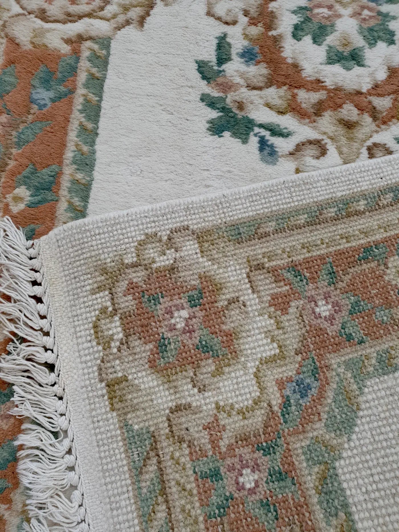 Aubusson rug 180 x 92 cm texture detail soft wool weave
