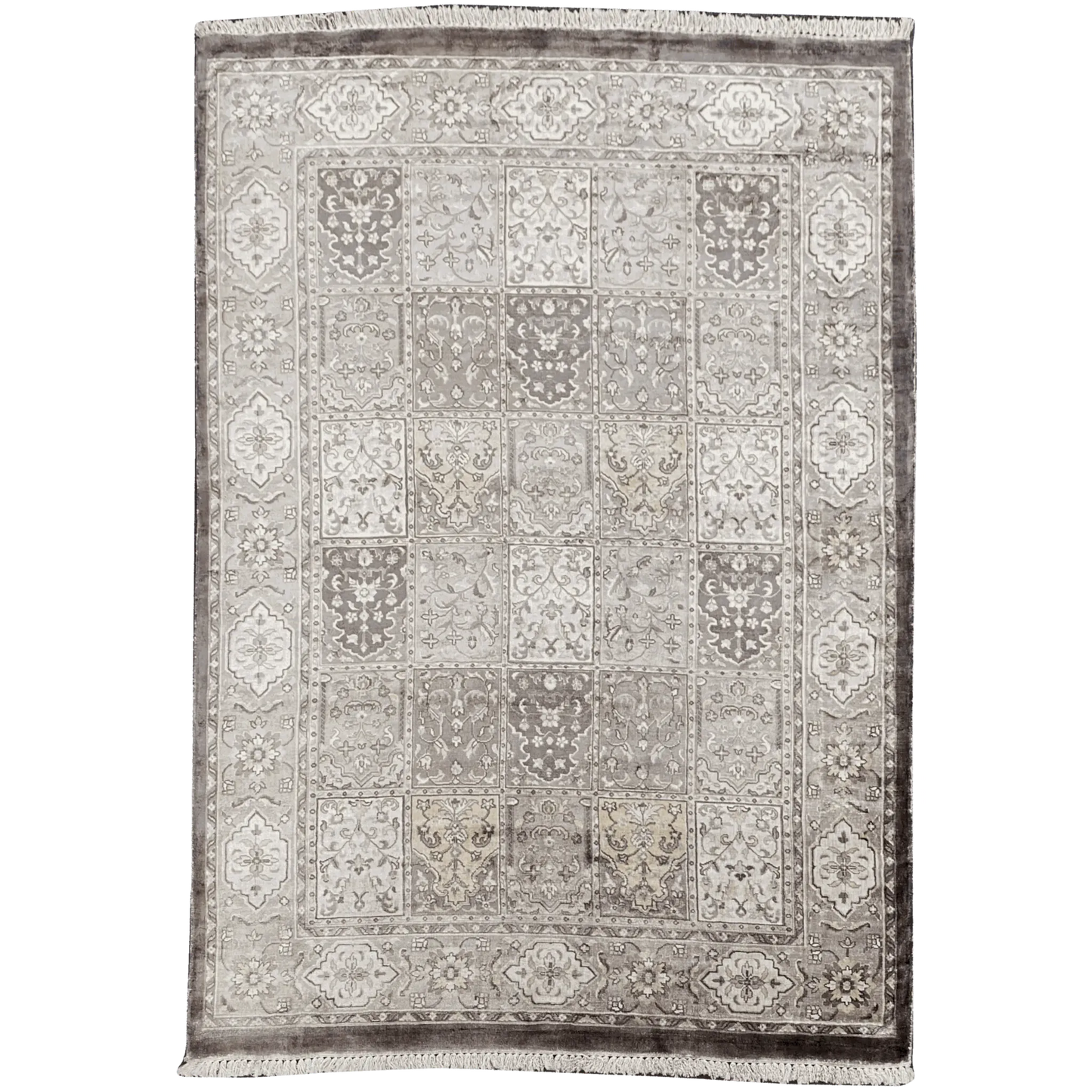 Bakhtiari hand-knotted viscose rug in grey 246 x 170 cm full view