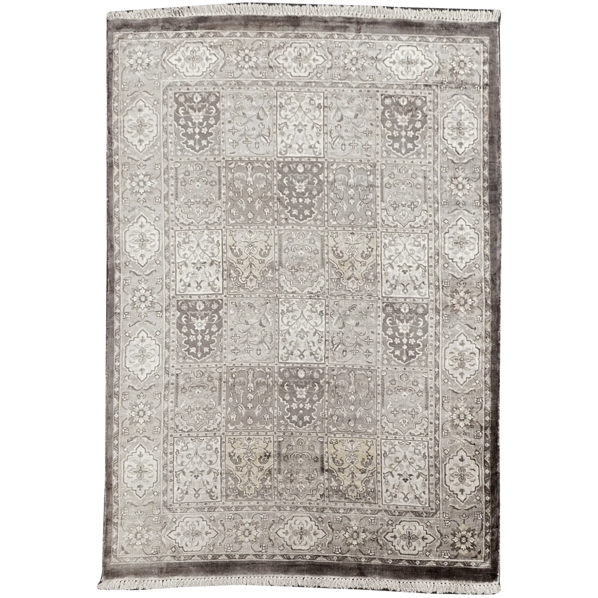 Bakhtiari hand-knotted viscose rug in grey 246 x 170 cm full view