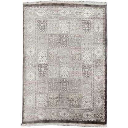 Bakhtiari hand-knotted viscose rug in grey 246 x 170 cm full view