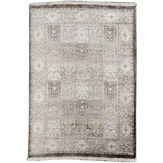 Bakhtiari hand-knotted viscose rug in grey 246 x 170 cm full view