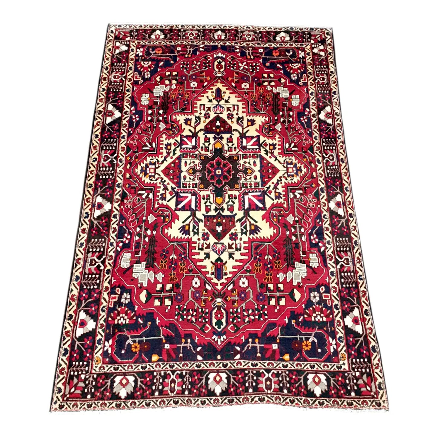 Bakhtiari rug 315 x 205 cm angled view multi panel geometric pattern