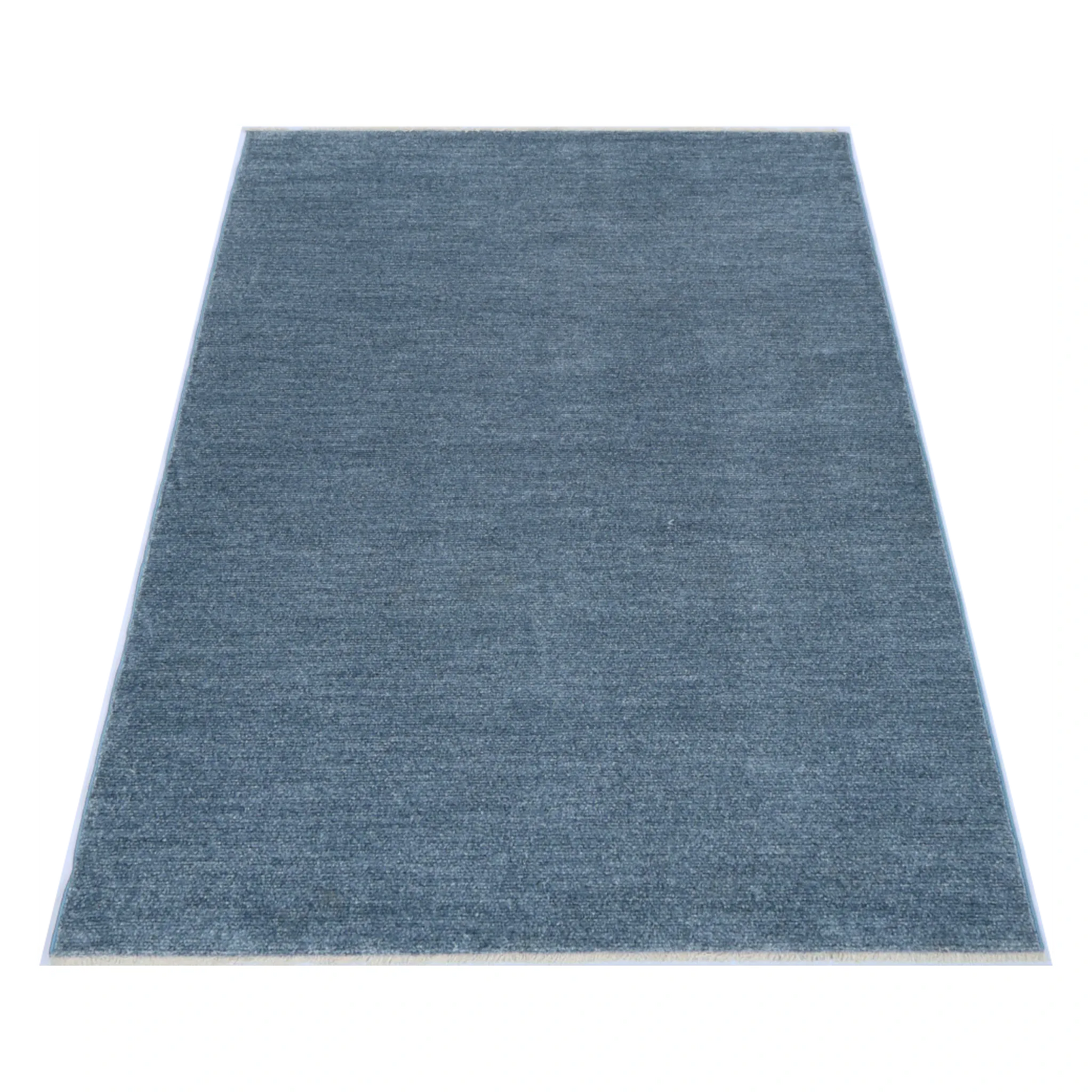 Angled full view of Baltimore Chobi Ocean grey rug showing the plain textured field