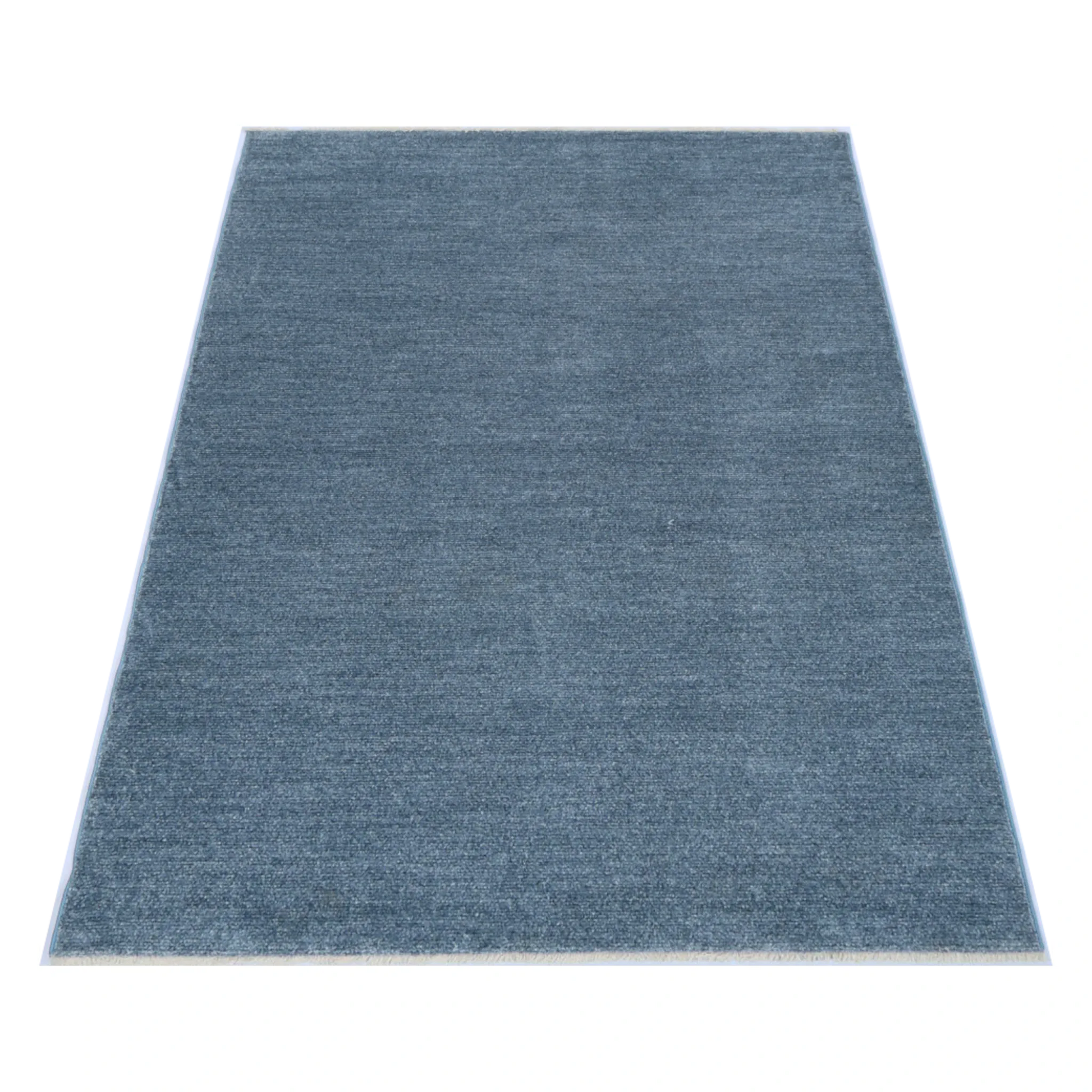 Angled full view of Baltimore Chobi Ocean grey rug showing the plain textured field