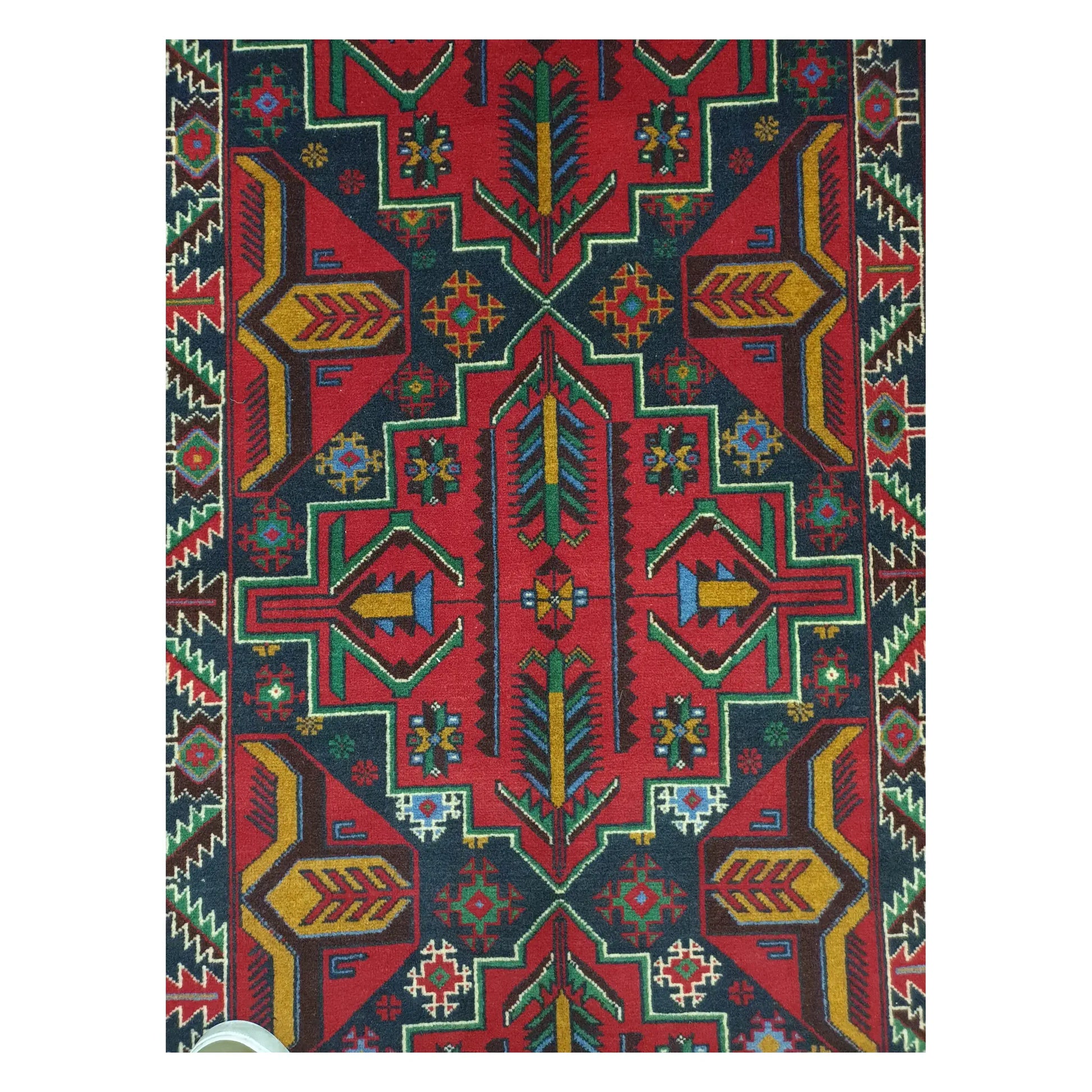 Close-up of Baluchi hand-knotted runner showing central medallion and intricate tribal detailing, 200 x 83 cm