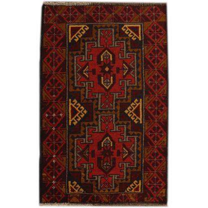 Baluchi hand-knotted wool rug in maroon 136 x 84 cm full view