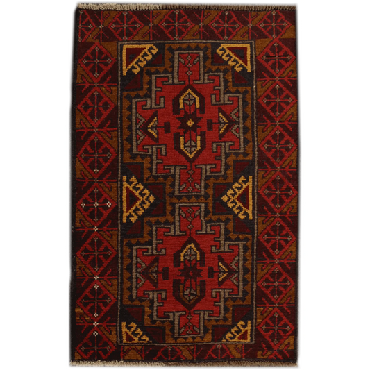 Baluchi hand-knotted wool rug in maroon 136 x 84 cm full view