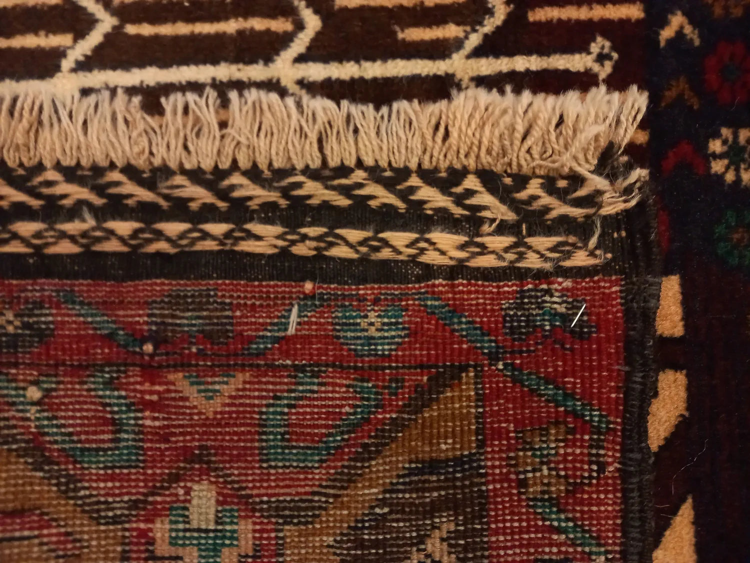 Baluchi rug back border detail