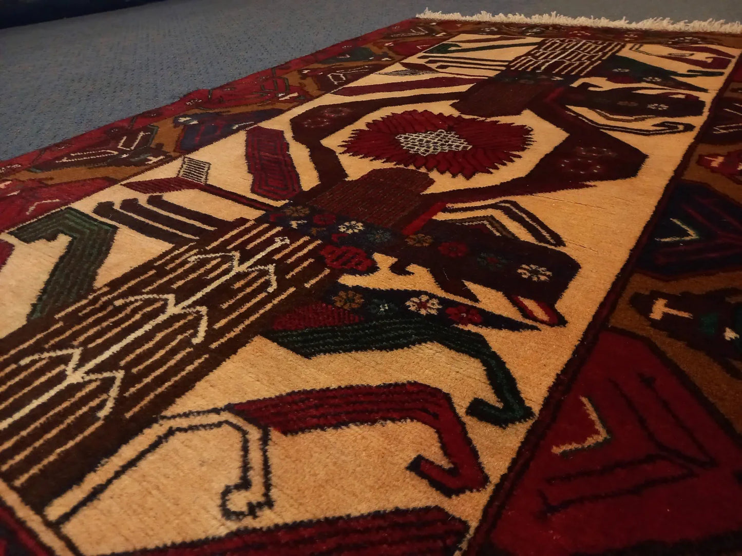 Baluchi rug figurative motif detail