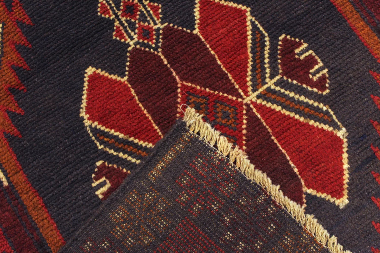 Baluchi rug folded corner detail
