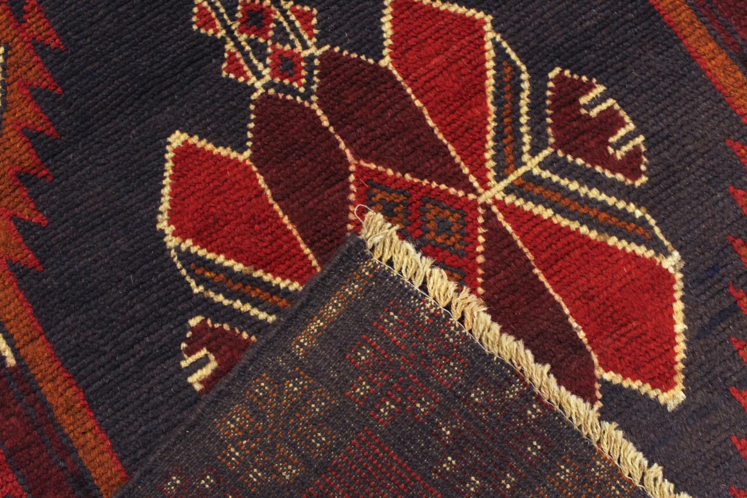 Baluchi rug folded corner detail