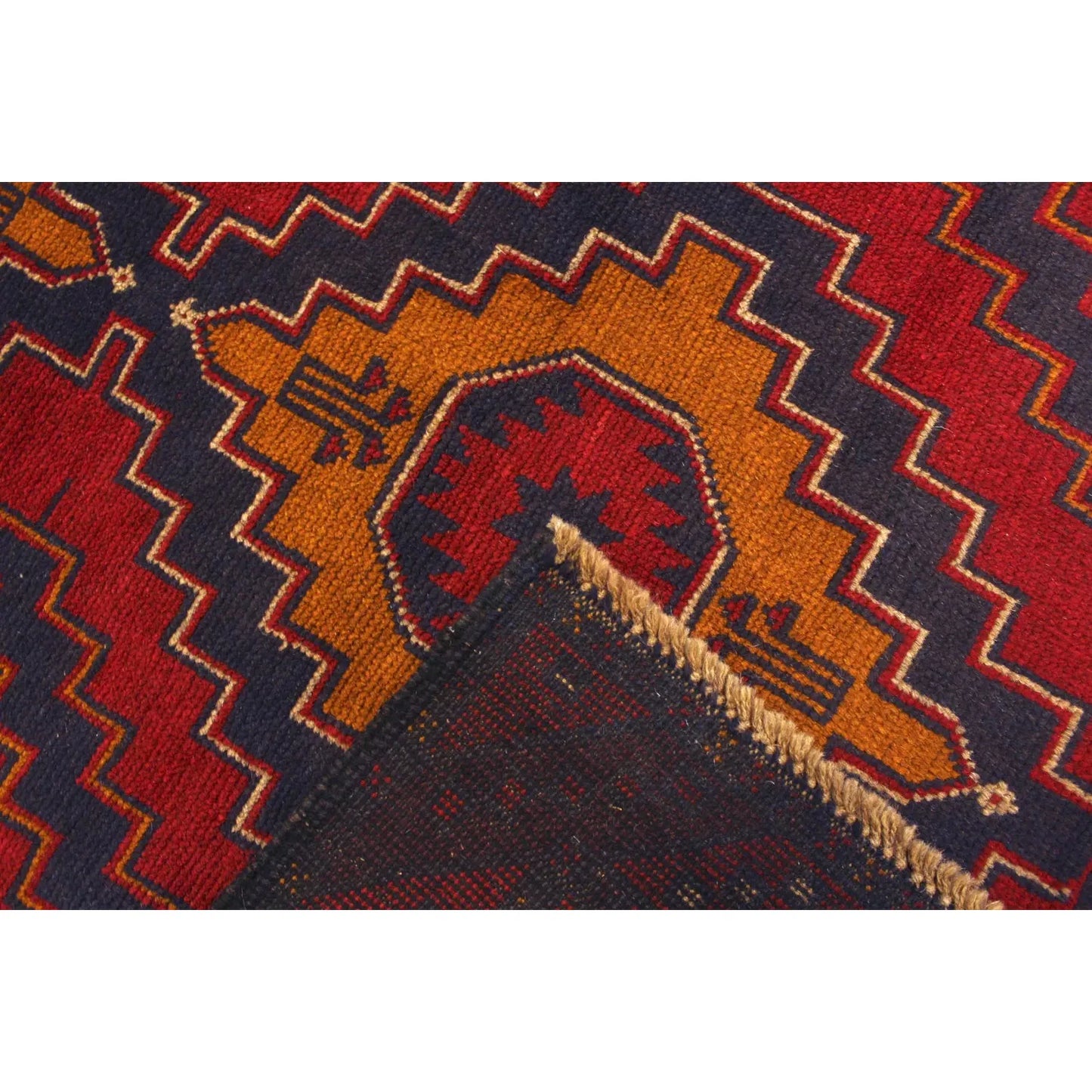 Baluchi hand-knotted wool rug 194 x 115 cm lower geometric motif detail