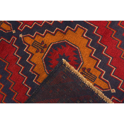 Baluchi hand-knotted wool rug 194 x 115 cm lower geometric motif detail