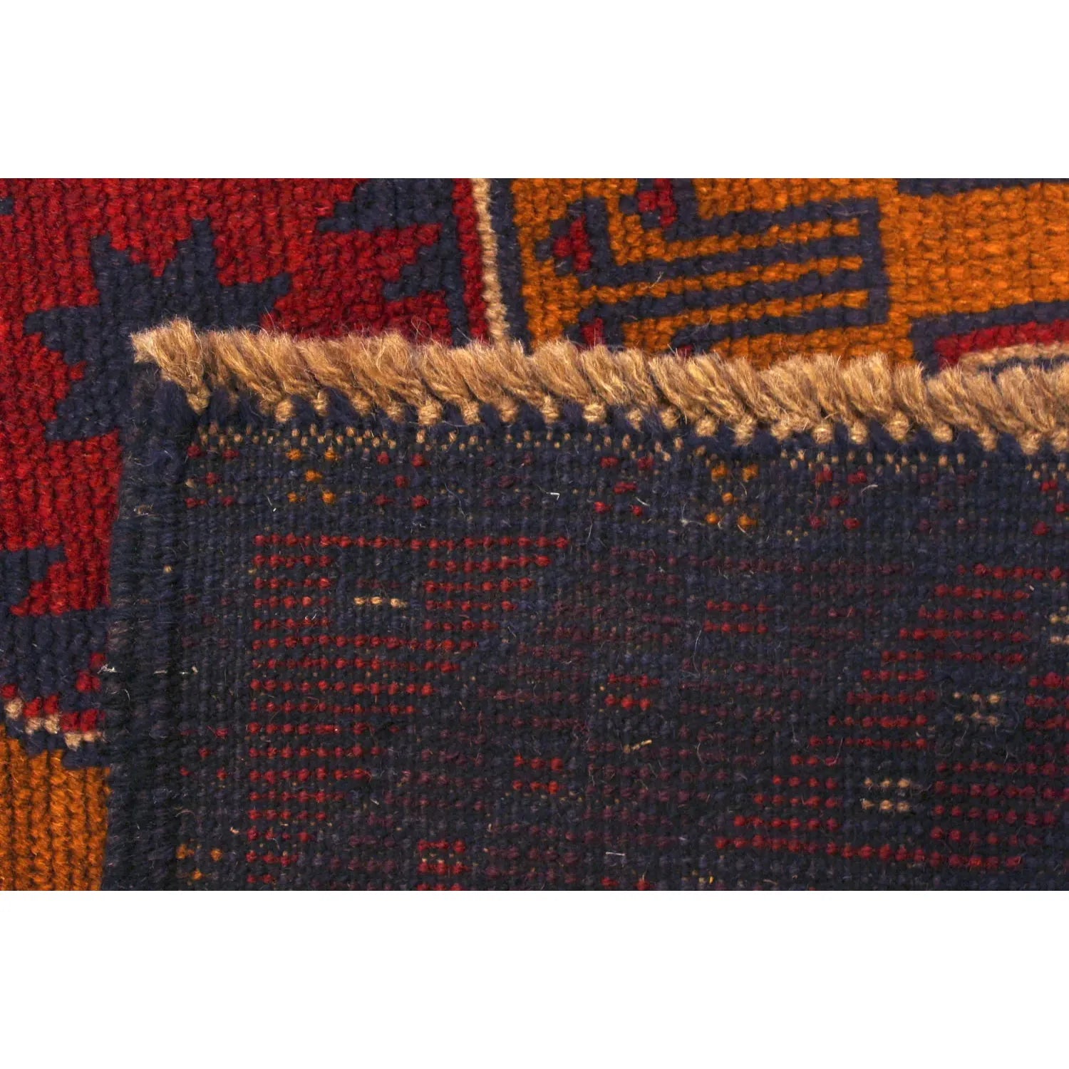 Baluchi hand-knotted wool rug 194 x 115 cm reverse weave and edge detail
