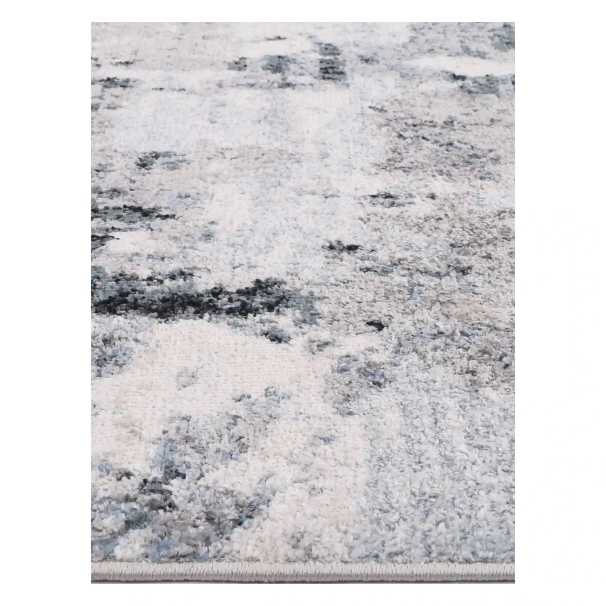 Full texture view of Bergen blue and grey abstract rug 230 x 160 cm with soft white tonal detail