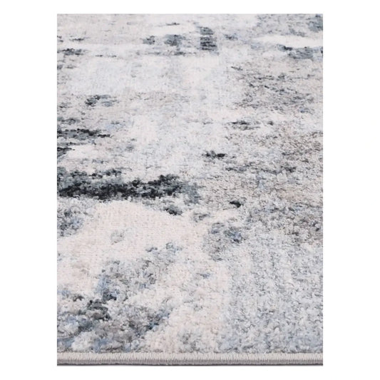 Full texture view of Bergen blue and grey abstract rug 230 x 160 cm with soft white tonal detail