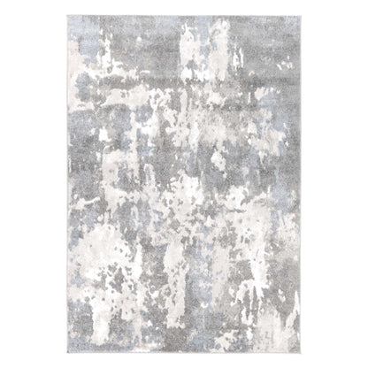 Full view of Bergen grey blue abstract modern rug with layered tonal pattern