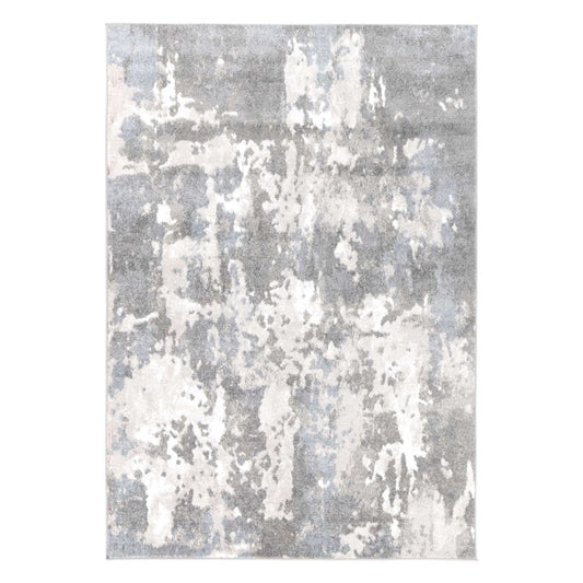 Full view of Bergen grey blue abstract modern rug with layered tonal pattern