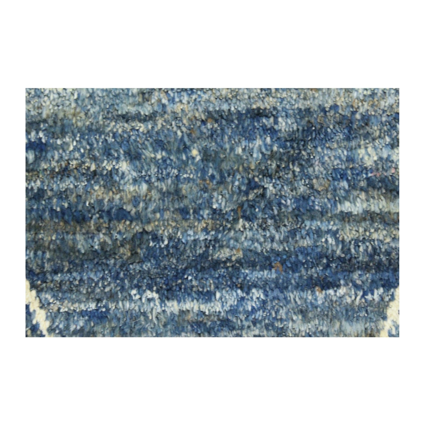 Pile texture detail of Moroccan wool rug in layered blue tones, 180 x 140 cm