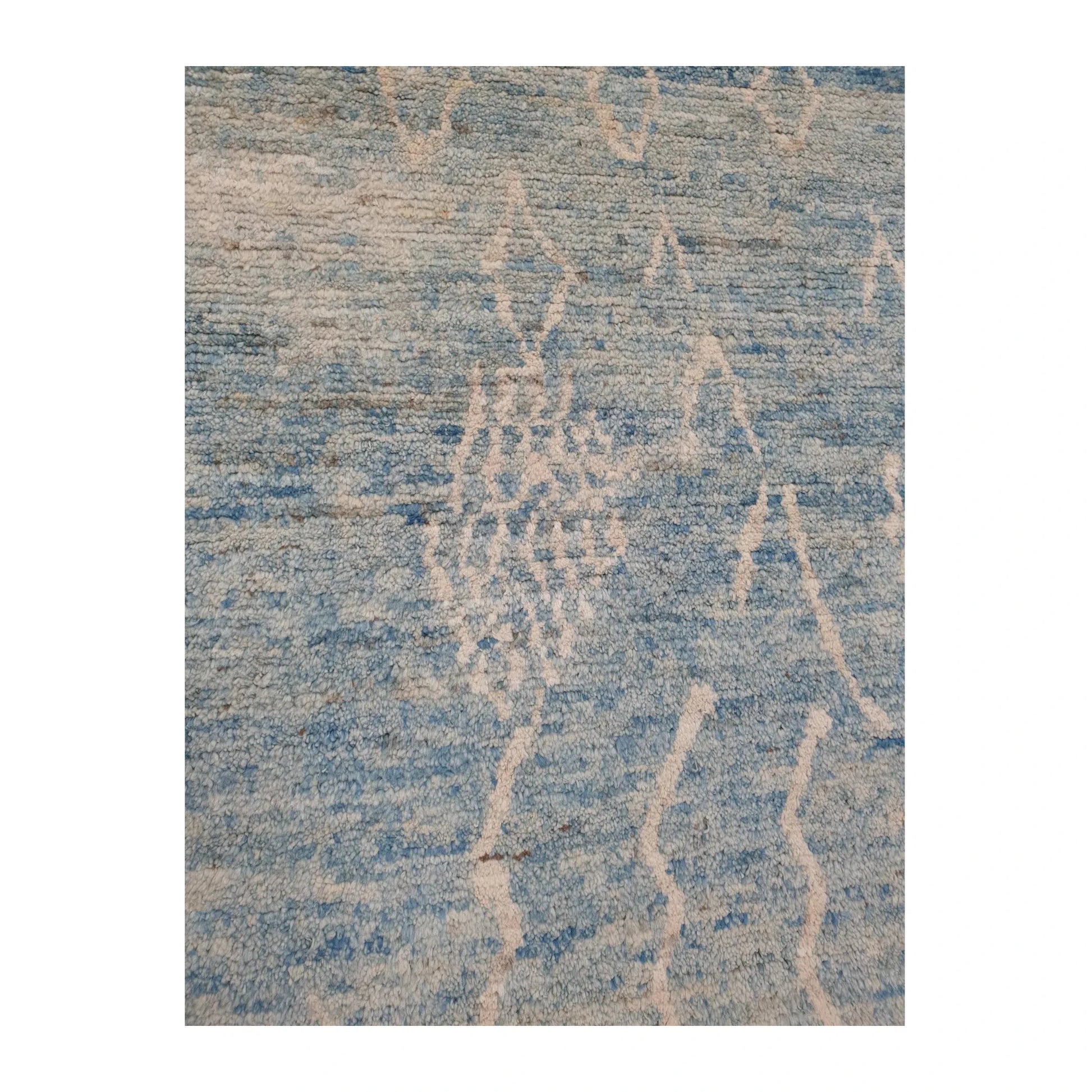 Field detail of blue Moroccan hand-knotted wool rug, 240 x 156 cm