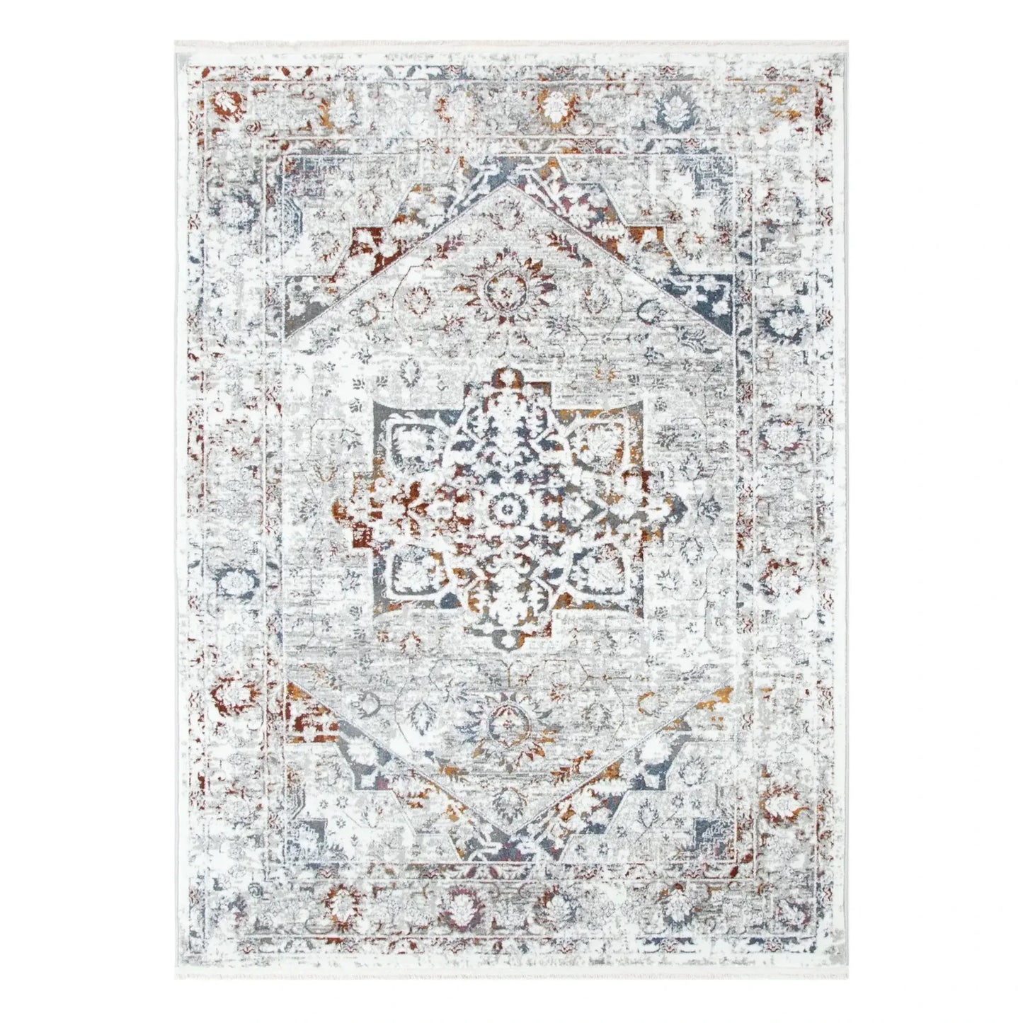 Full view of Bohemian Paradise classic vintage grey multi rug 290 x 200 cm with medallion pattern