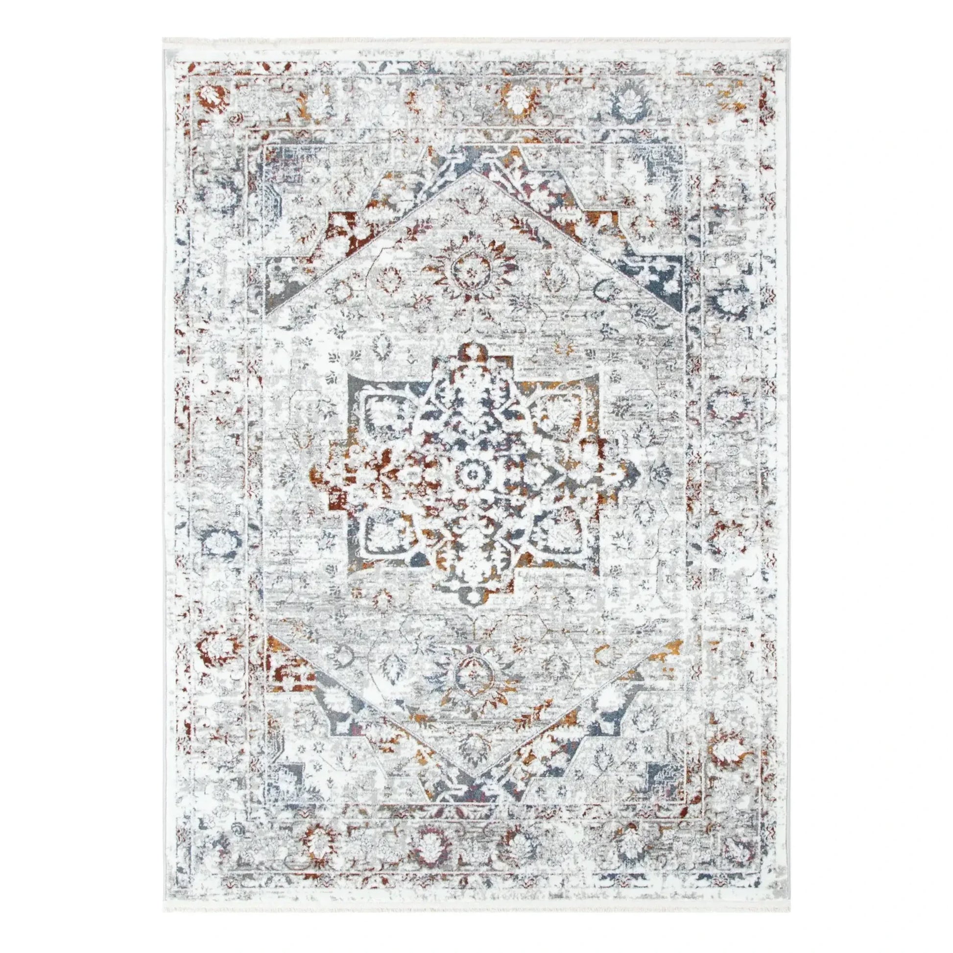 Full view of Bohemian Paradise classic vintage grey multi rug 290 x 200 cm with medallion pattern