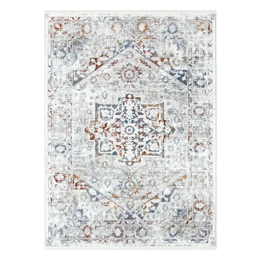 Full view of Bohemian Paradise classic vintage grey multi rug 290 x 200 cm with medallion pattern