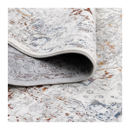 Rolled edge detail of Bohemian Paradise grey multi rug showing surface texture and pile