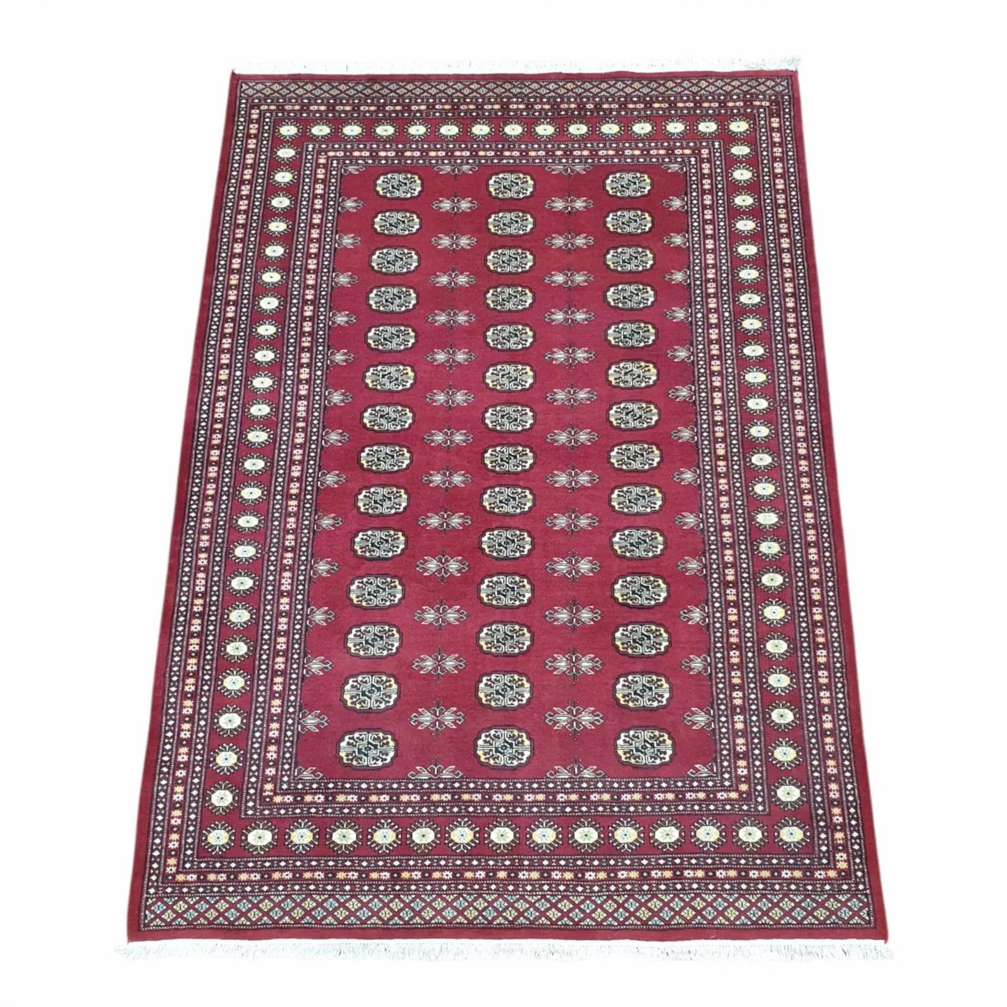 Bokhara hand-knotted wool rug 247 x 173 cm angled view