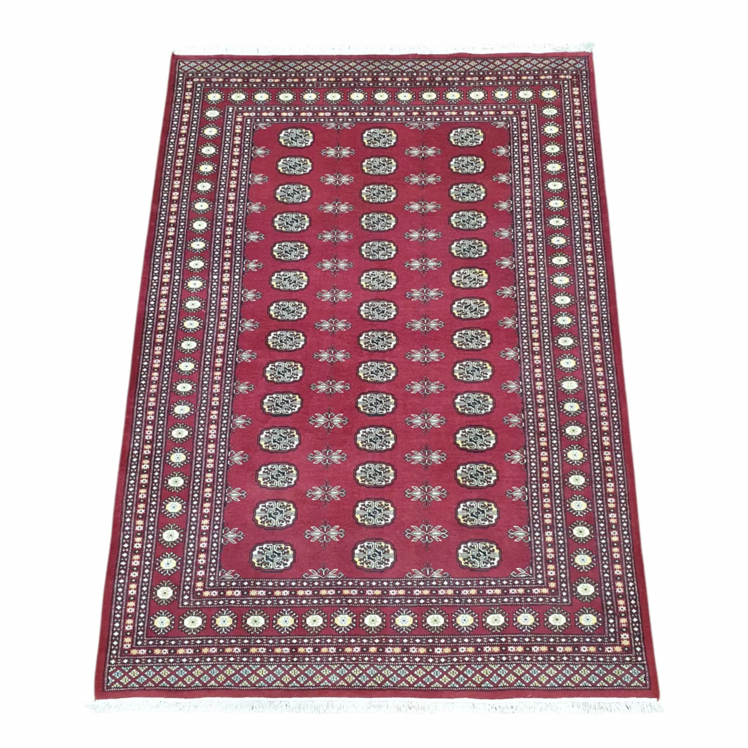 Bokhara hand-knotted wool rug 247 x 173 cm angled view
