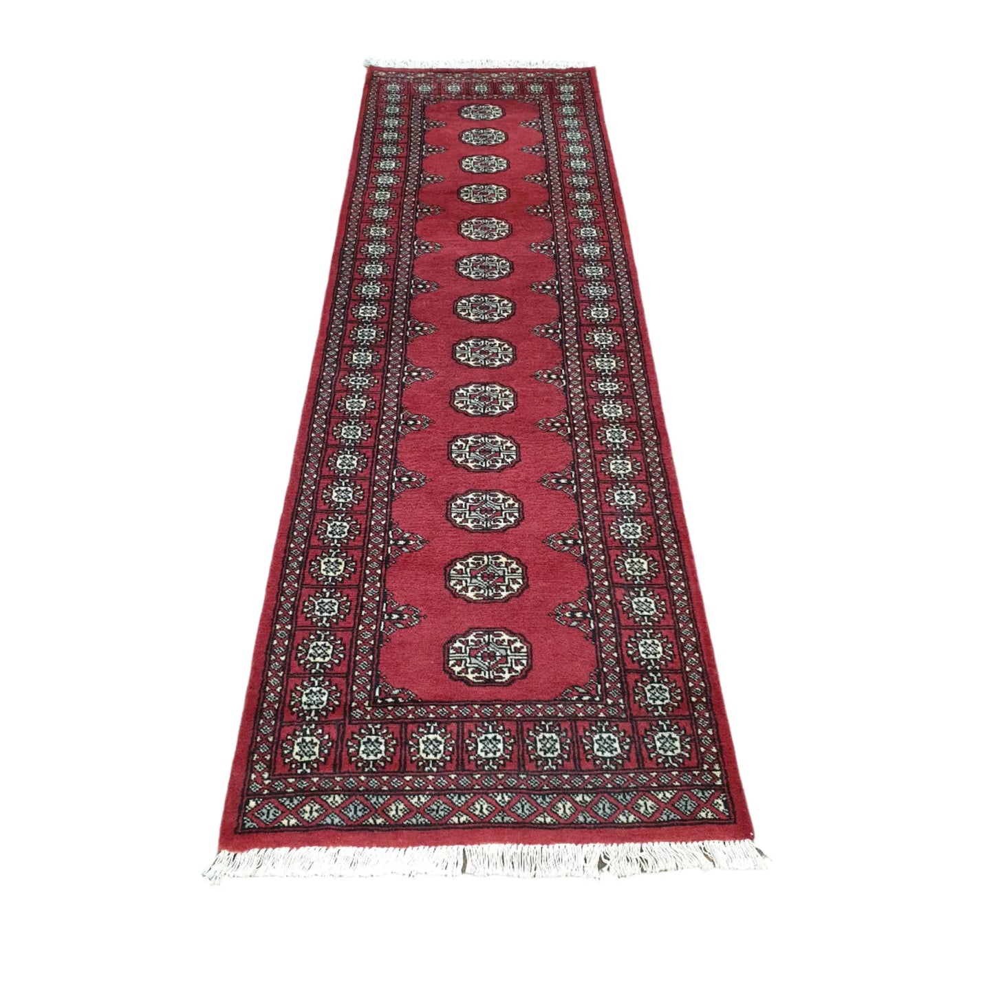 Bokhara hand-knotted wool runner rug 249 x 77 cm full view