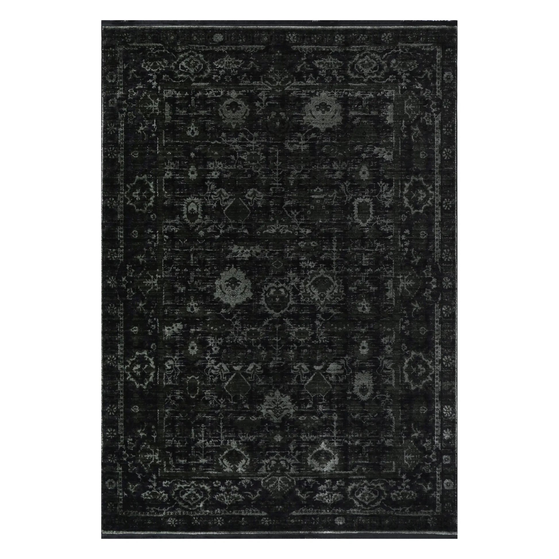Full view of Brooklyn 300 emerald ornate rug with layered ornamental pattern