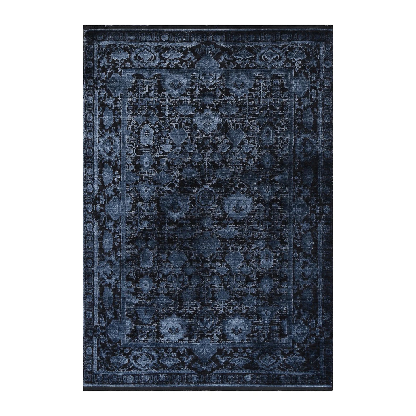 Full view of Brooklyn 300 navy blue ornate rug 290 x 200 cm with layered ornamental pattern