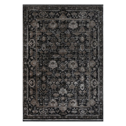 Full view of Brooklyn 300 pewter ornate rug, 230 x 160 cm, with an all-over floral field and layered botanical borders