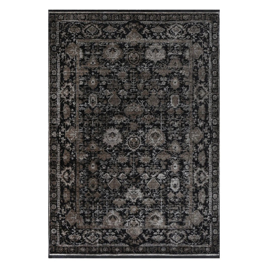 Full view of Brooklyn 300 pewter ornate rug, 230 x 160 cm, with an all-over floral field and layered botanical borders