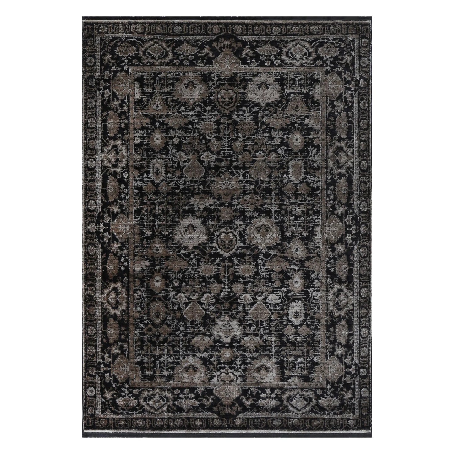 Full view of Brooklyn 300 pewter ornate rug 290 x 200 cm with layered ornamental pattern