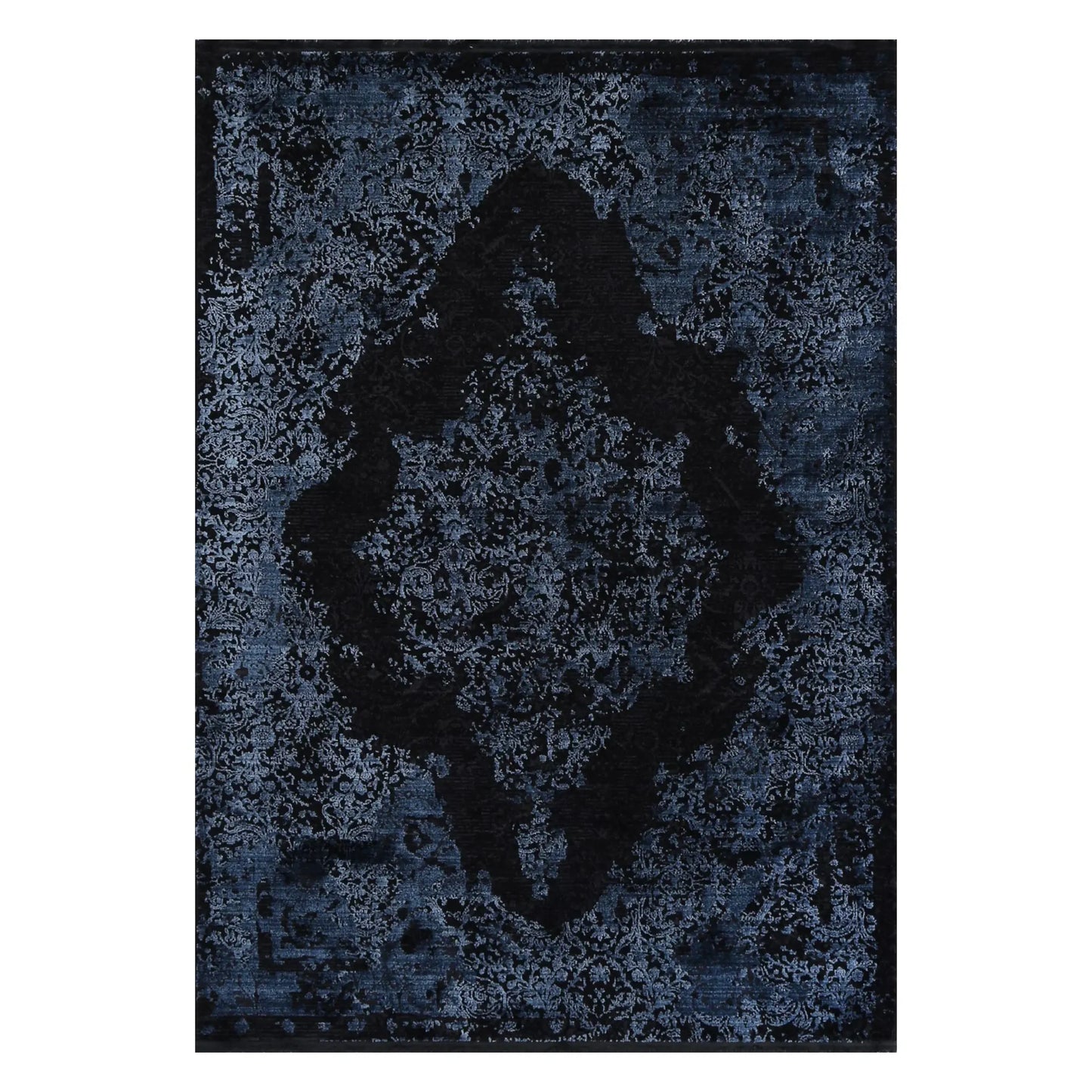 Full view of Brooklyn 400 blue medallion modern rug with dark blue ornamental pattern