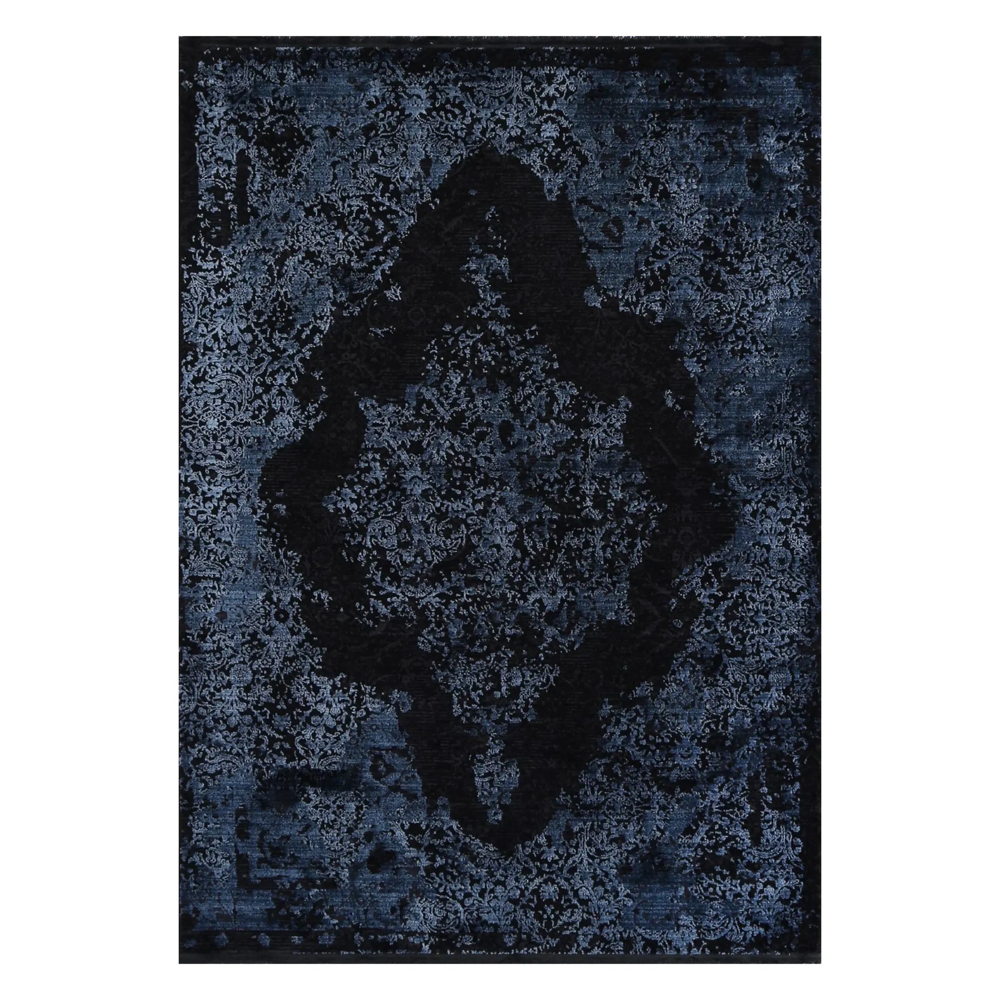Full view of Brooklyn 400 blue medallion modern rug with dark blue ornamental pattern