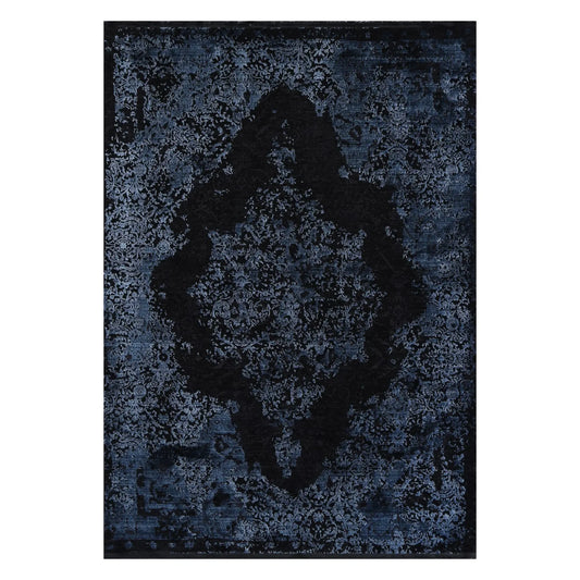 Full view of Brooklyn 400 blue medallion modern rug with dark blue ornamental pattern
