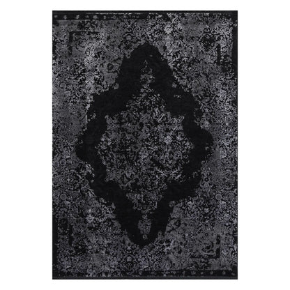 Full view of Brooklyn 400 silver medallion modern rug with black and grey ornamental pattern