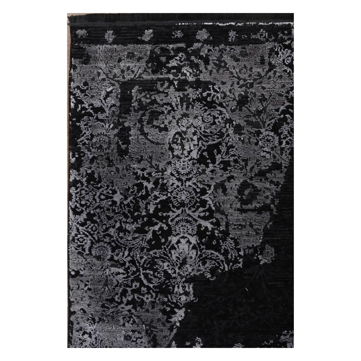 Pattern detail of Brooklyn 400 silver medallion rug showing raised ornamental texture