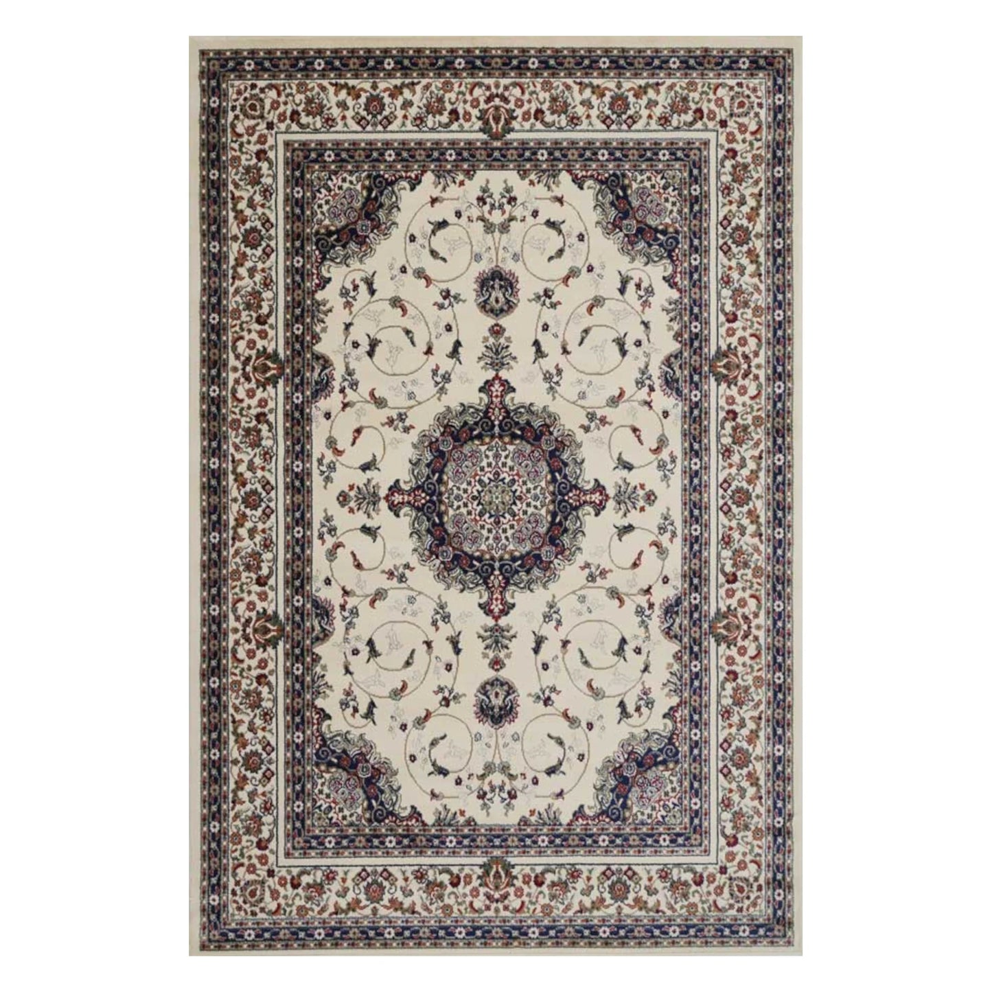 Full view of Classica 4638 Beige Traditional Rug with cream-beige field, central medallion and dark border, 230 x 160 cm