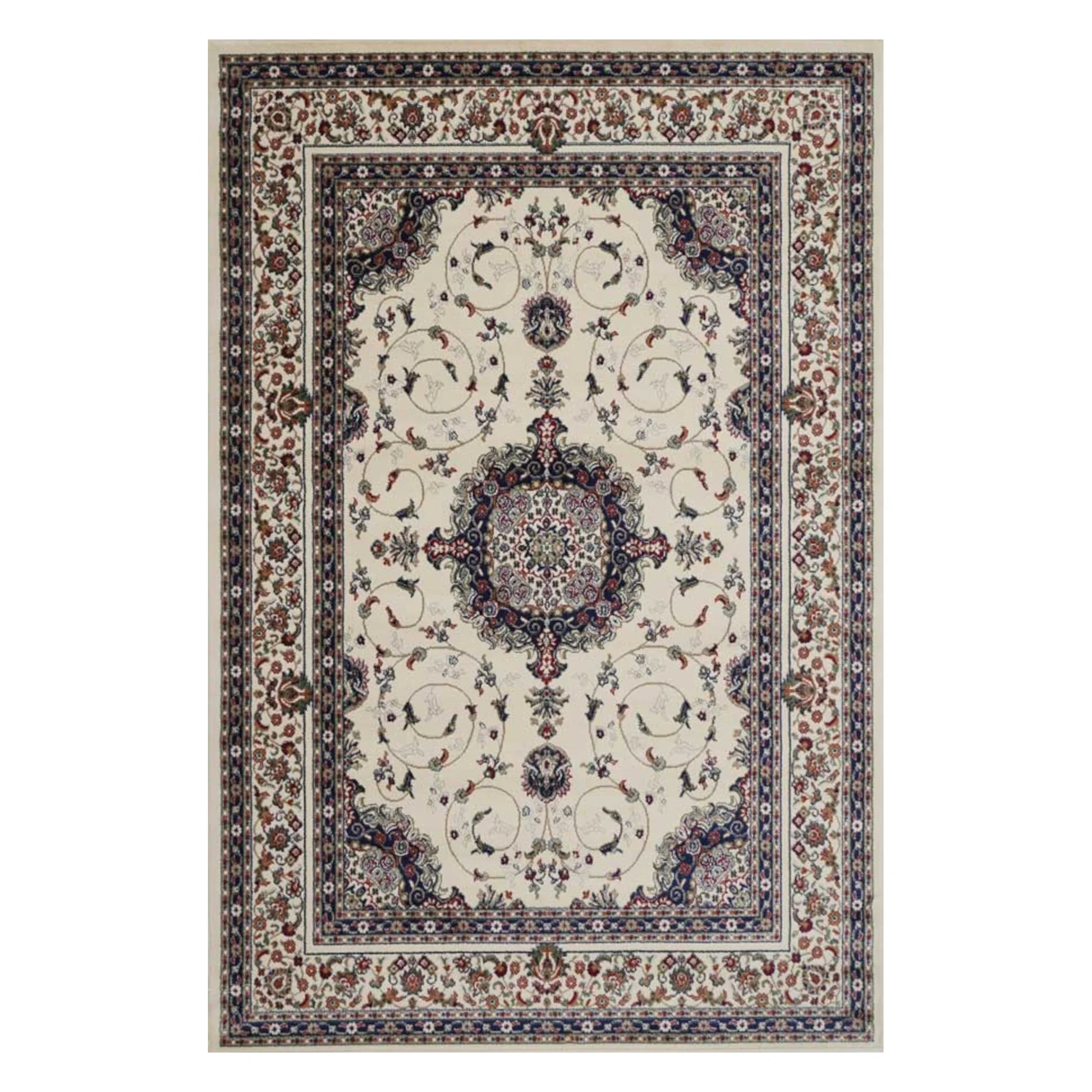 Full view of Classica 4638 Beige Traditional Rug with cream-beige field, central medallion and dark border, 230 x 160 cm