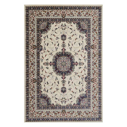 Full view of Classica 4638 Beige Traditional Rug with cream-beige field, central medallion and dark border, 230 x 160 cm