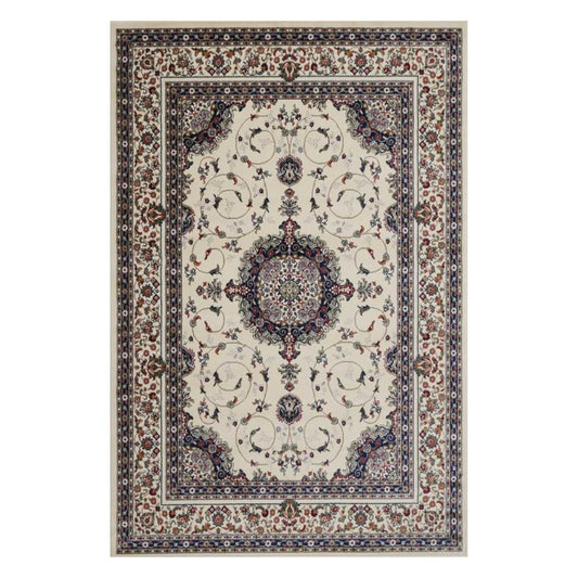 Full view of Classica 4638 Beige Traditional Rug with cream-beige field, central medallion and dark border, 230 x 160 cm