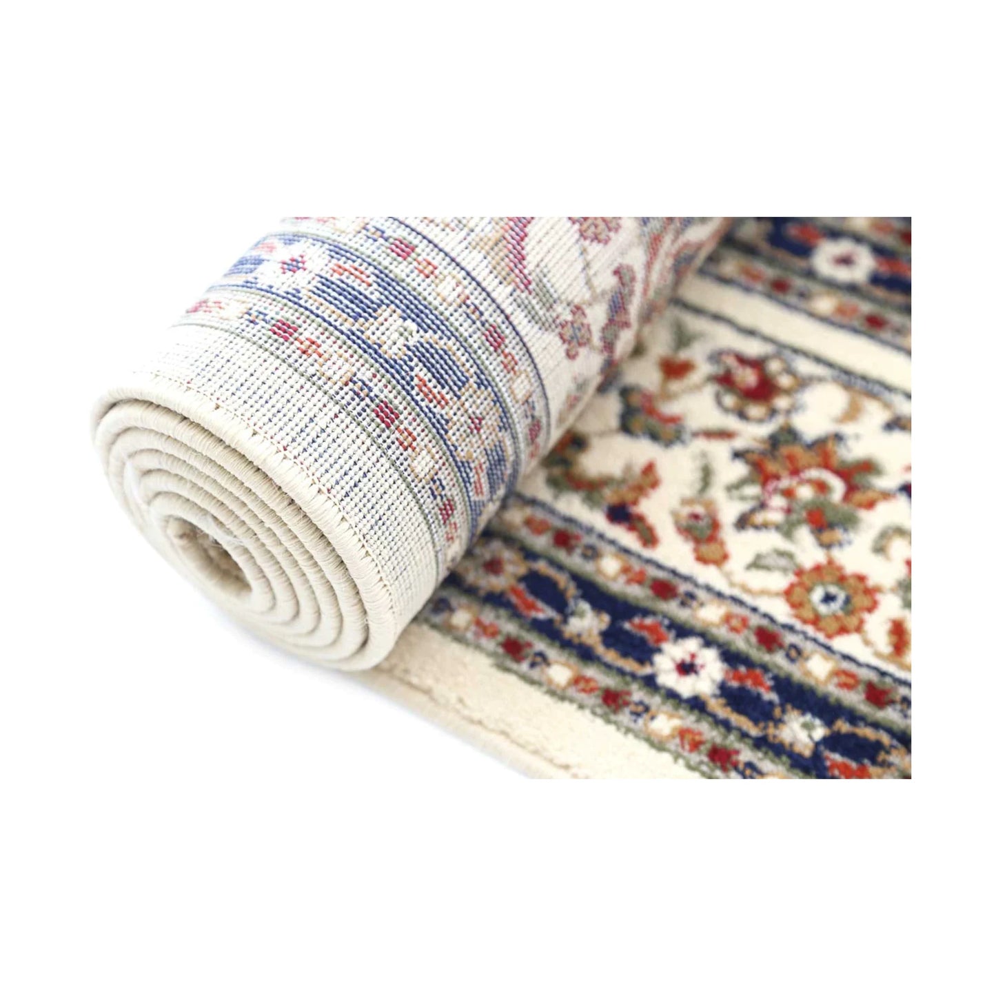 Rolled edge detail of Classica 4638 Beige Traditional Rug showing patterned surface, soft pile and backing, 230 x 160 cm