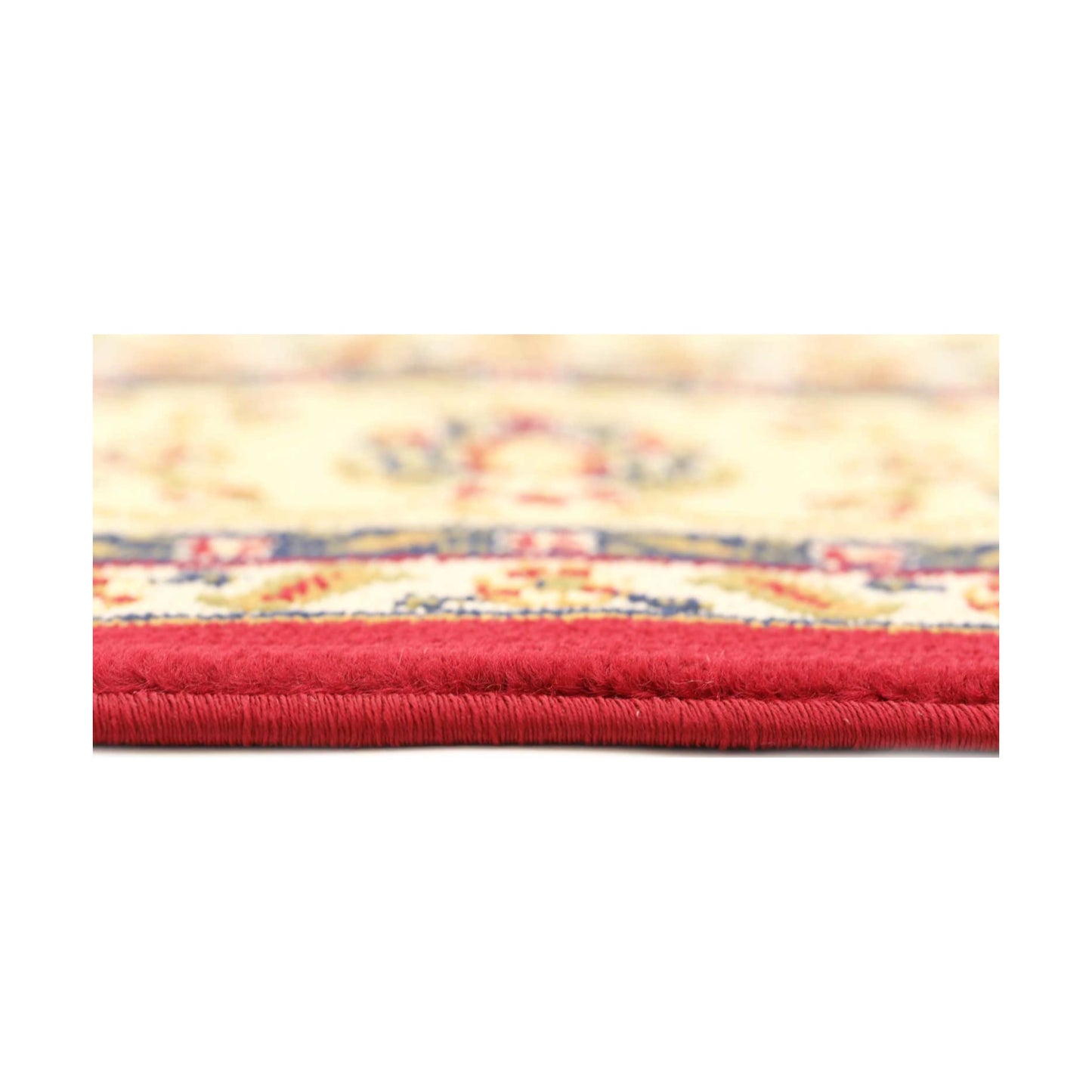 Close-up of Classica 5771 Red rug showing heatset polypropylene pile, red edge detail and layered texture, 230 x 160 cm
