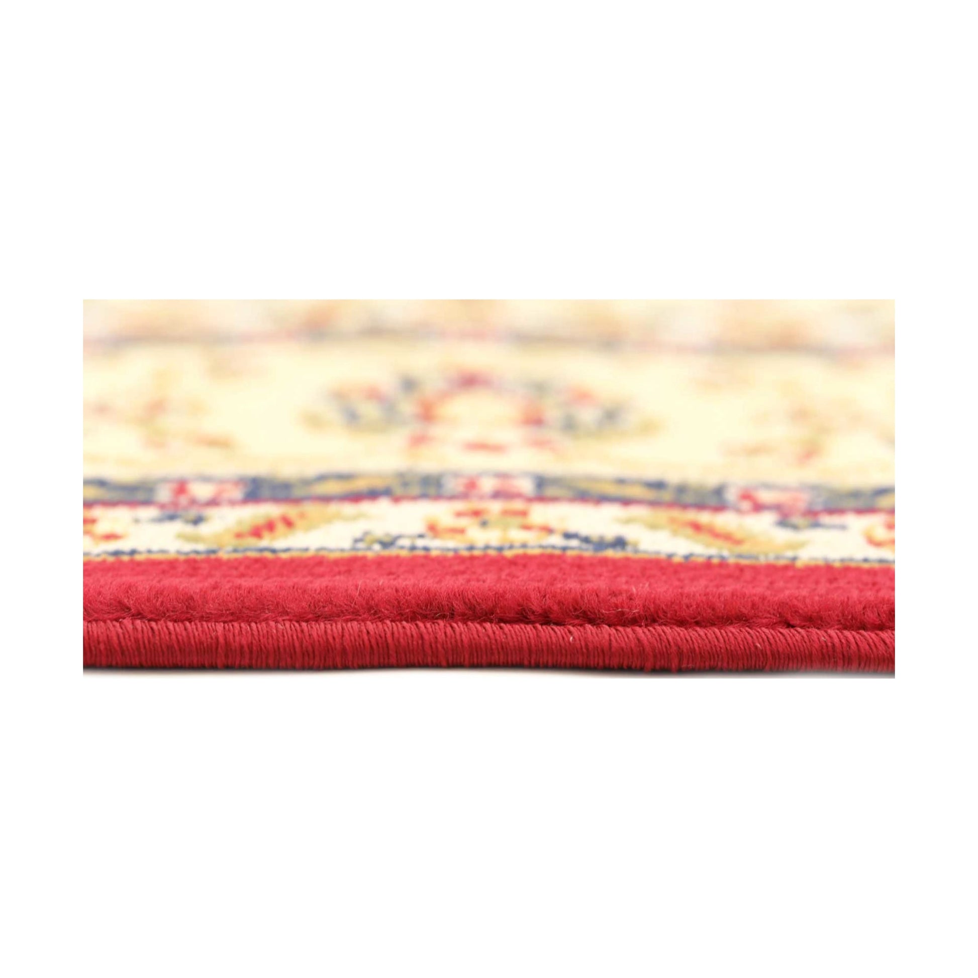 Close-up of Classica 5771 Red rug showing heatset polypropylene pile, red edge detail and layered texture, 230 x 160 cm